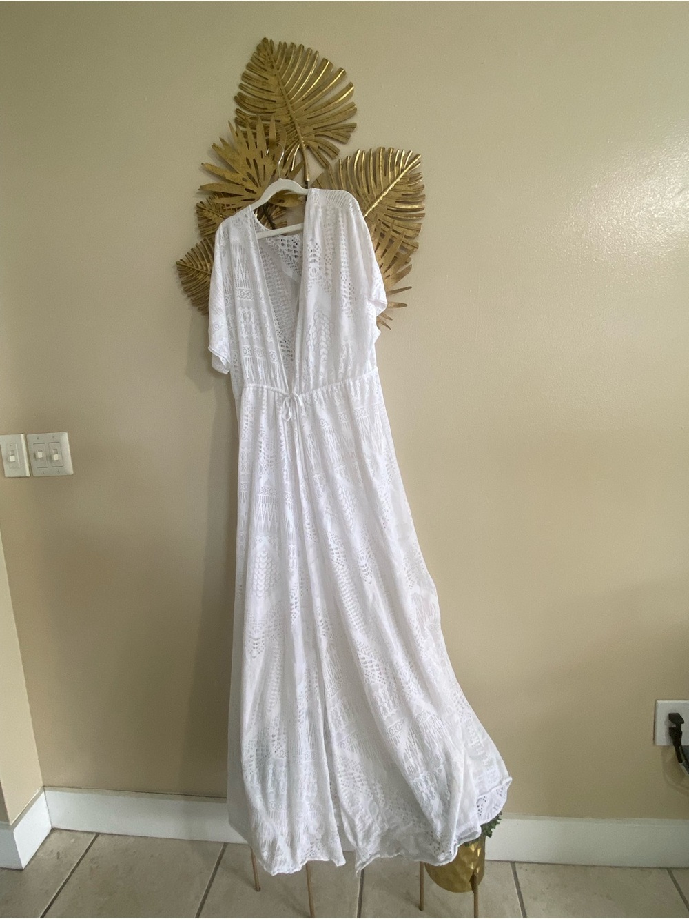 White Lace Swim Coverup Maxi with Drawstring Waist